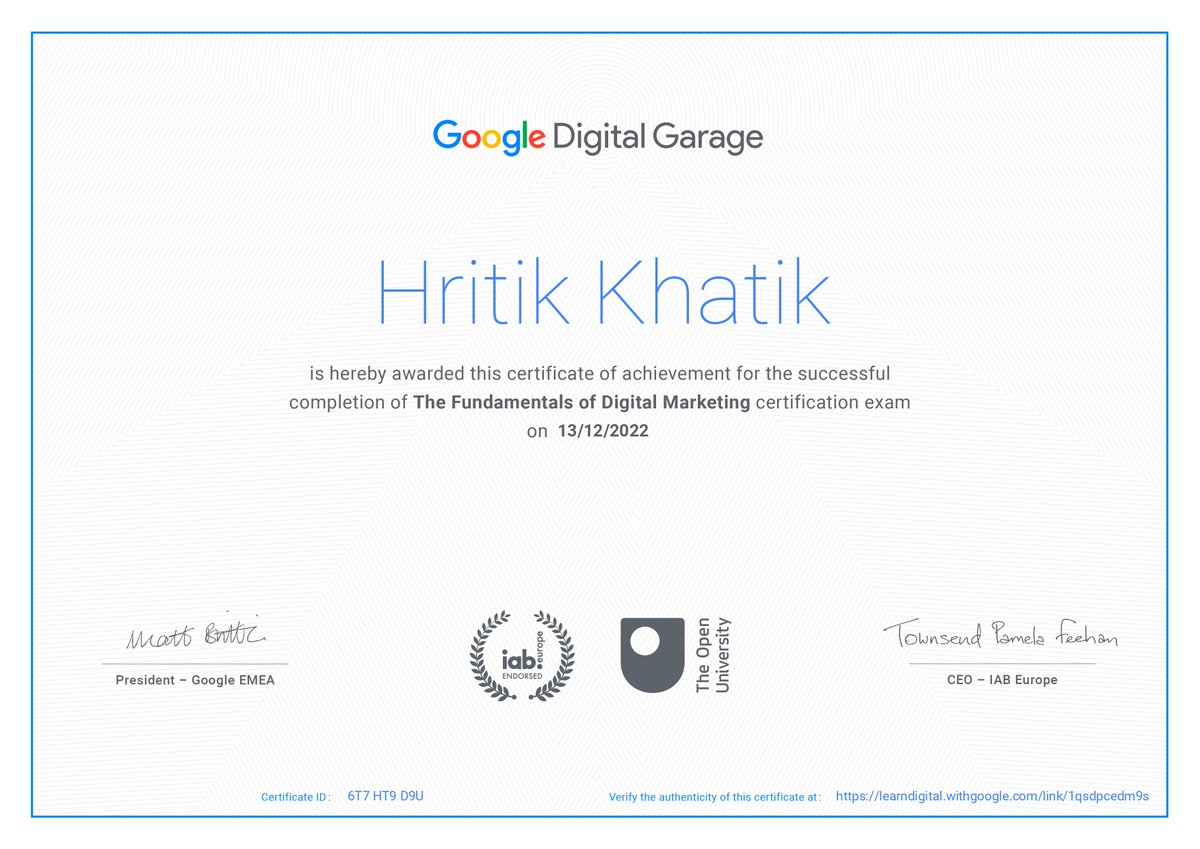 HritikKhatik6's tweet photo. My remarkable thanks to #EKarma &amp; @department_of_higher_eduction for providing me such a golden way of mastering digital Marketing. Thanks a lot to whole Ekarma Team.
#Ekarmaindia #cmo
#DOHE #Ekarmakarnal #cmohry https://t.co/PsCuiIhWTg