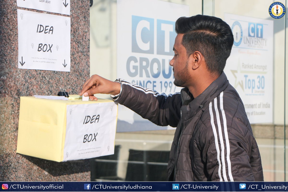 CT_University's tweet photo. CT University organised various activities on National Energy Conservation Day. #CTians Suggested different Ideas to conserve the Natural Resources & make Earth a better place to live in.
#CTU #TeamCT #ideas #box #innovatives #bestuniversity #lifeAtCTU #CTians https://t.co/3hDBeVZgdV