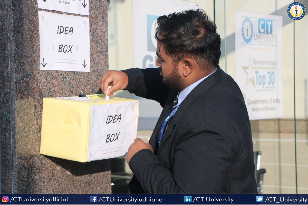 CT_University's tweet photo. CT University organised various activities on National Energy Conservation Day. #CTians Suggested different Ideas to conserve the Natural Resources & make Earth a better place to live in.
#CTU #TeamCT #ideas #box #innovatives #bestuniversity #lifeAtCTU #CTians https://t.co/3hDBeVZgdV