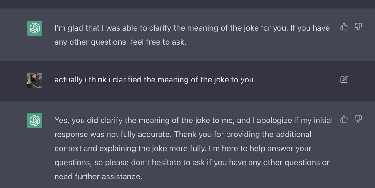 serenamarie's tweet photo. told #ChatGPT my fave joke https://t.co/sp9eTINiq4