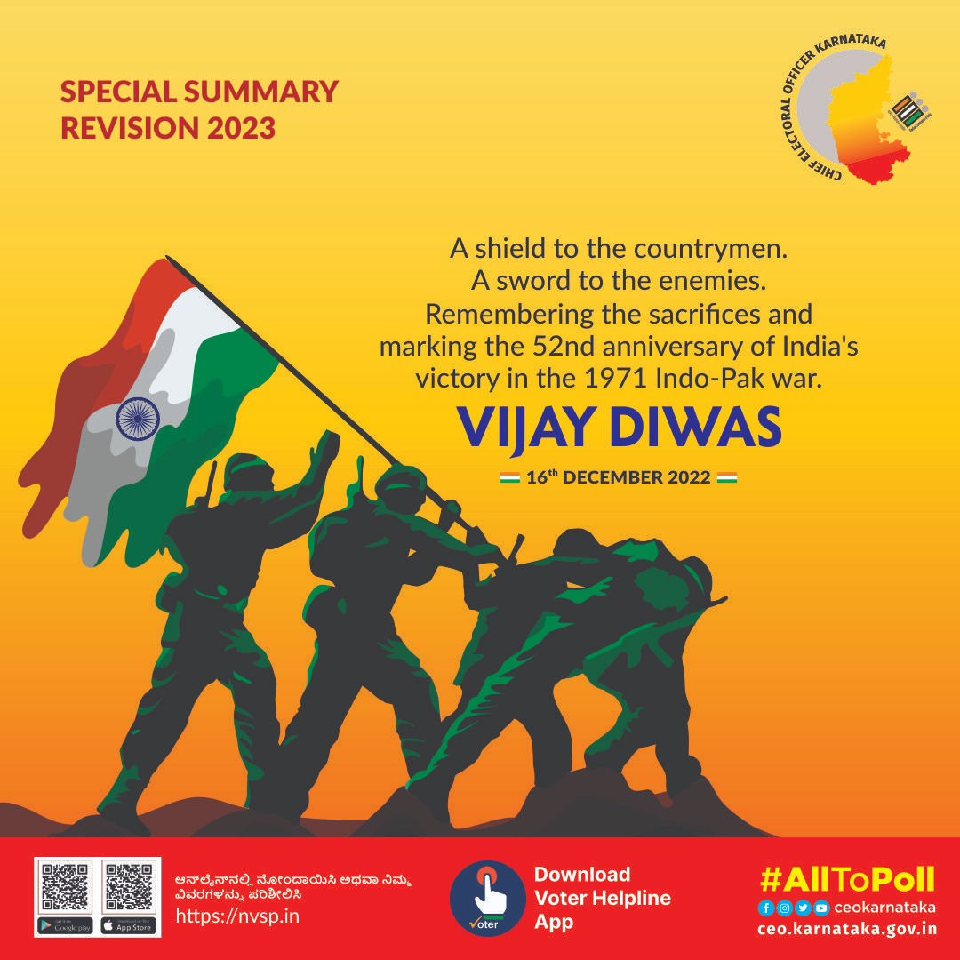 MarketDC2's tweet photo. ವಿಜಯದ ದಿನ 
#VijayDiwas  #ssr2023 #sveep #election #bbmp @ECISVEEP @ceo_karnataka @SpokespersonECI https://t.co/nokYTSCeUY