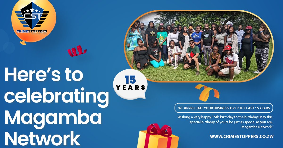 The Crimestoppers Security Team sends @MagambaNetwork its warmest congratulations on their birthday and sends them all the happiness in the world every other day as well.

Happy Anniversary Team

#15YearsOfMagamba #TeamMagamba #celebration #15yearsold #15yearsstrong