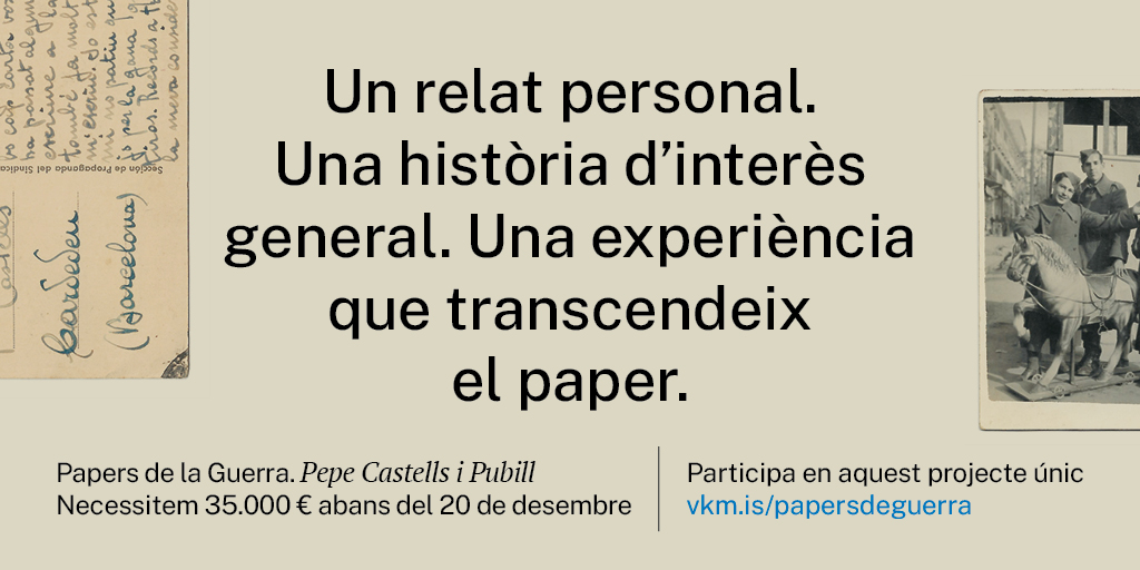 D'aquí 48h acabarà el Verkami a través del qual estem rebent tantíssim suport. 

GRÀCIES🤎per formar part d'aquest projecte impulsat per la família Castells, i que vol fer homenatge a tantes històries silenciades

NO ET QUEDIS SENSE #Papersdeguerra
👉vkm.is/papersdeguerra