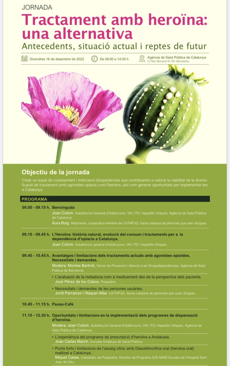 joancmarch's tweet photo. En la jornada de Tractament amb #heroïna, una alternativa. Antecedents, situació actual i reptes del futur en BCN q inicia Joan Colom i @AuraRoig en la que participo contando al cumplir 20 años de aprobación del #PEPSA @saludand , la perspectiva de la historia del ensayo clínico https://t.co/WLpM2UIl2B