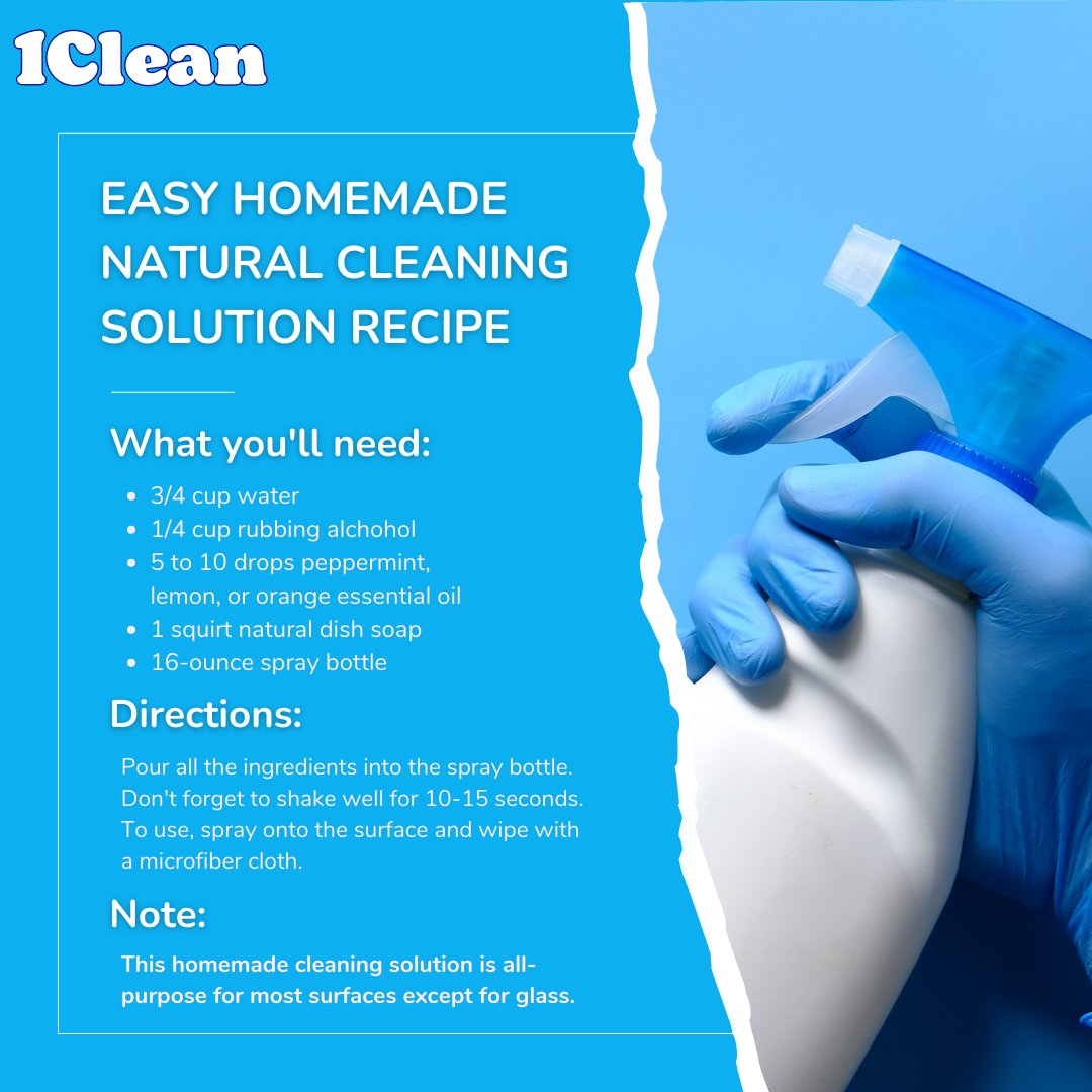 1clean_uk's tweet image. Why use harsh cleaning products when you can easily make a natural all-purpose cleaner at home? 

Here is an excellent recipe for a cleaner that smells great and is pet and kids-friendly.💙

Happy Friday everyone🥰

#wecleanyouenjoy #cleaning #1clean #ecofriendly #cleanwith1clean