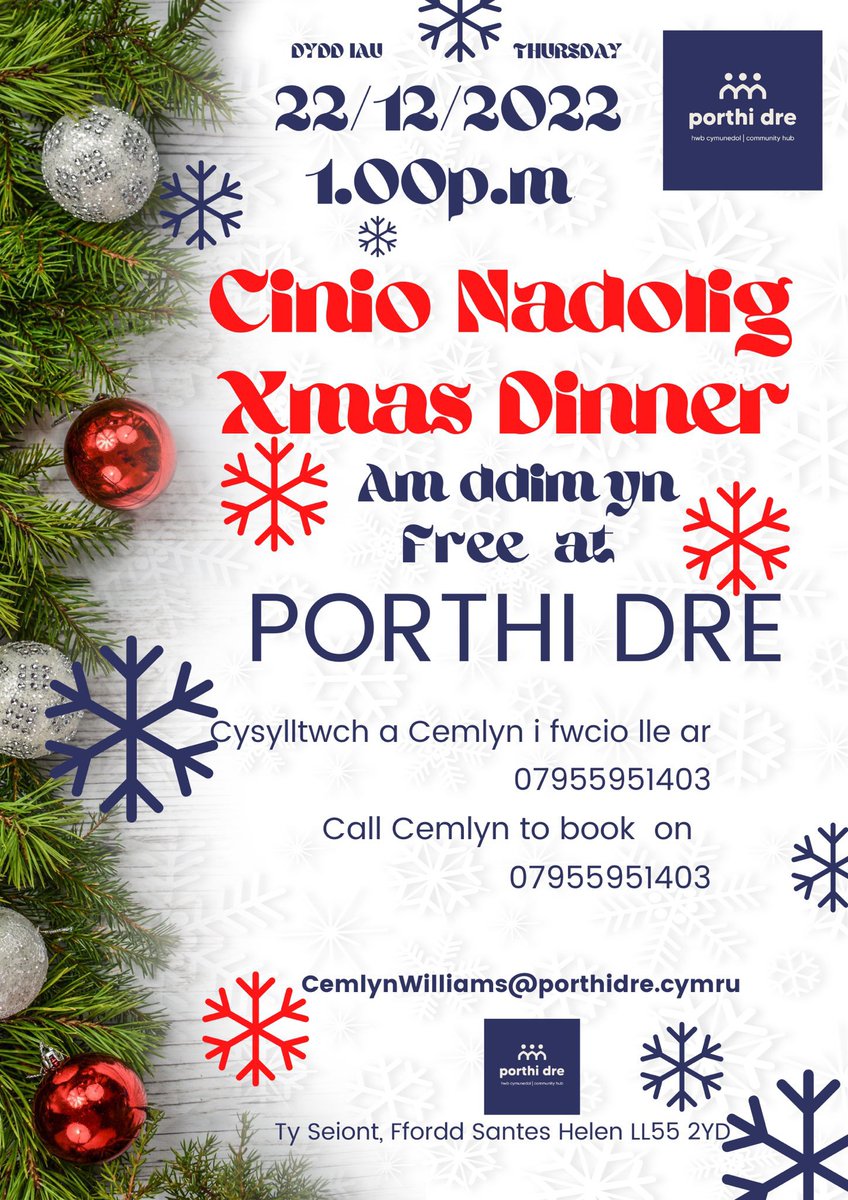 Lyn (@pwyondlynfor) on Twitter photo Dylai neb wario’r cyfnod anodd yma ar ben ei hunain. Ewch i fenter newydd yng Nghaernarfon, PORTHI DRE, i gael llond bol o ginio Dolig a chroeso cynnes!🎄🍽️🎅🏼 #Caernarfon <a href="/PorthiDre/">PORTHI DRE</a> Dylai neb wario’r cyfnod anodd yma ar ben ei hunain. Ewch i fenter newydd yng Nghaernarfon, PORTHI DRE, i gael llond bol o ginio Dolig a chroeso cynnes!🎄🍽️🎅🏼 #Caernarfon <a href="/PorthiDre/">PORTHI DRE</a>