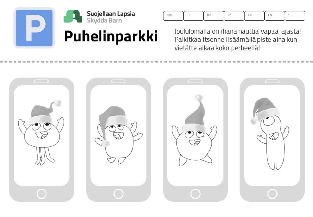 LukanderSanna's tweet photo. Tuka-tonttu suosittelee: tulosta oma jouluinen puhelinparkki - iloinen muistutus digipausseista myös juhla- ja lomapäivinä. https://t.co/uiAWczoaNo #suojellaanlapsia #yhdessä #puhelinparkki #funlearning https://t.co/SEJr07rlt4