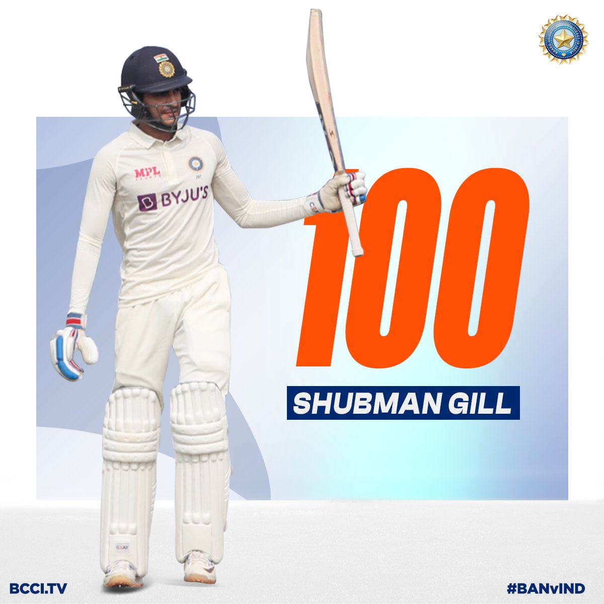 BCCI's tweet photo. 𝐌𝐚𝐢𝐝𝐞𝐧 𝐓𝐞𝐬𝐭 𝐂𝐞𝐧𝐭𝐮𝐫𝐲 𝐟𝐨𝐫 @ShubmanGill 💯👌👏

Live - https://t.co/GUHODOYOh9 #BANvIND https://t.co/NKSNQfq9wT