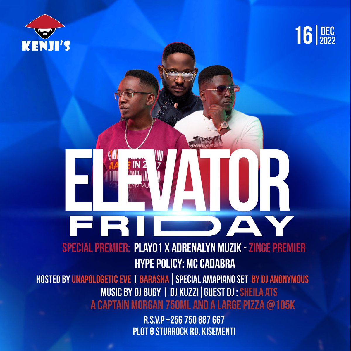 deejaykuzzi's tweet photo. New age celebrations underway tonight @kenjismojo with ur favorites
Guest Dj @sheilahats
Also @play01music and @AdrenalynMuzik are premiering #Zinge
Hosted by @Mr_Barasha and @unapologeticeve https://t.co/k0mrPs27fw