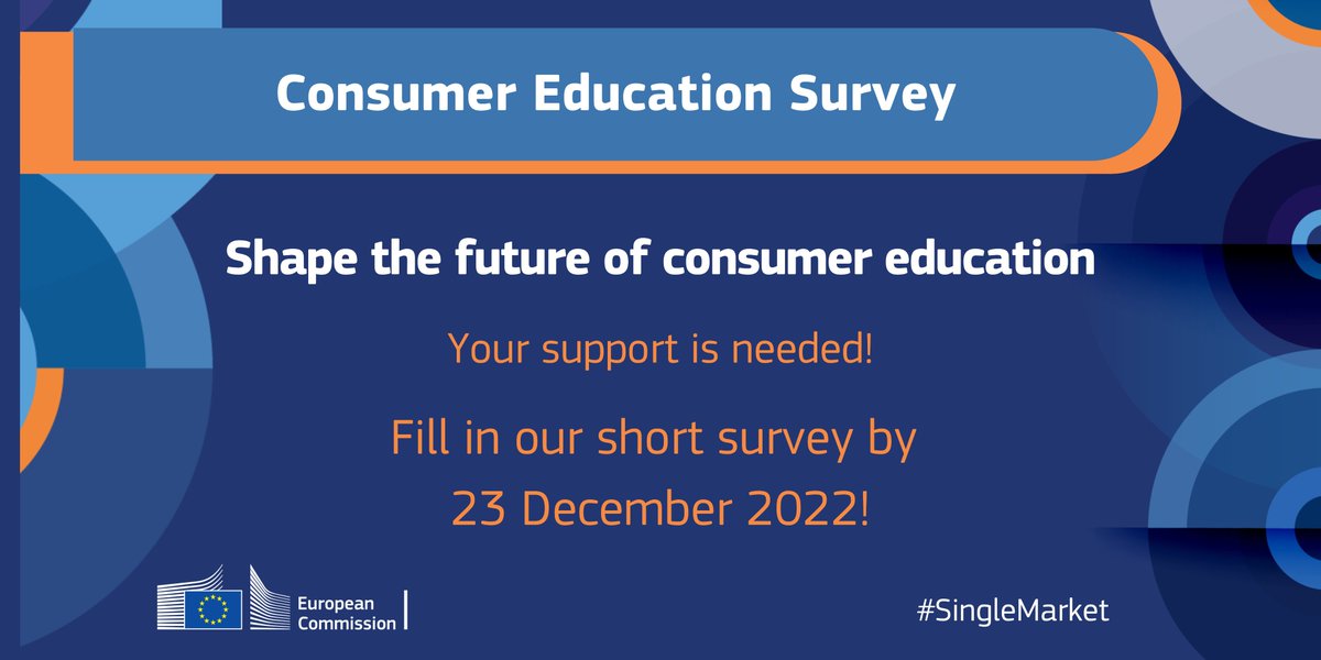 Have you completed our survey on #consumereducation❓ 

We are carrying out a survey to understand the needs of #consumers for education &amp; advice, and to identify successful consumer education initiatives in 🇪🇺 countries.

Fill in the survey by 23/12 👉 europa.eu/!BqjqQX