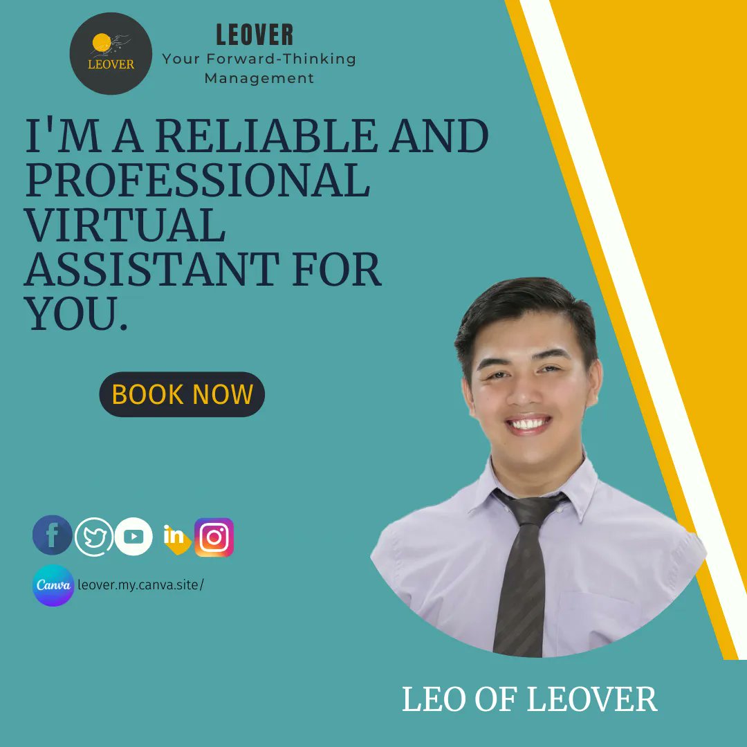 leoverSDN's tweet photo. Hello, my name is Leo of Leover👨‍💼, and I'm a reliable and professional Virtual Assistant for you. 

If you are looking for a VA to help you with your online business, you can message me at https://t.co/9VHGanFa4u 

#Leover #LeoverVirtualServices #VirtualAssistant https://t.co/fw65ONm24s