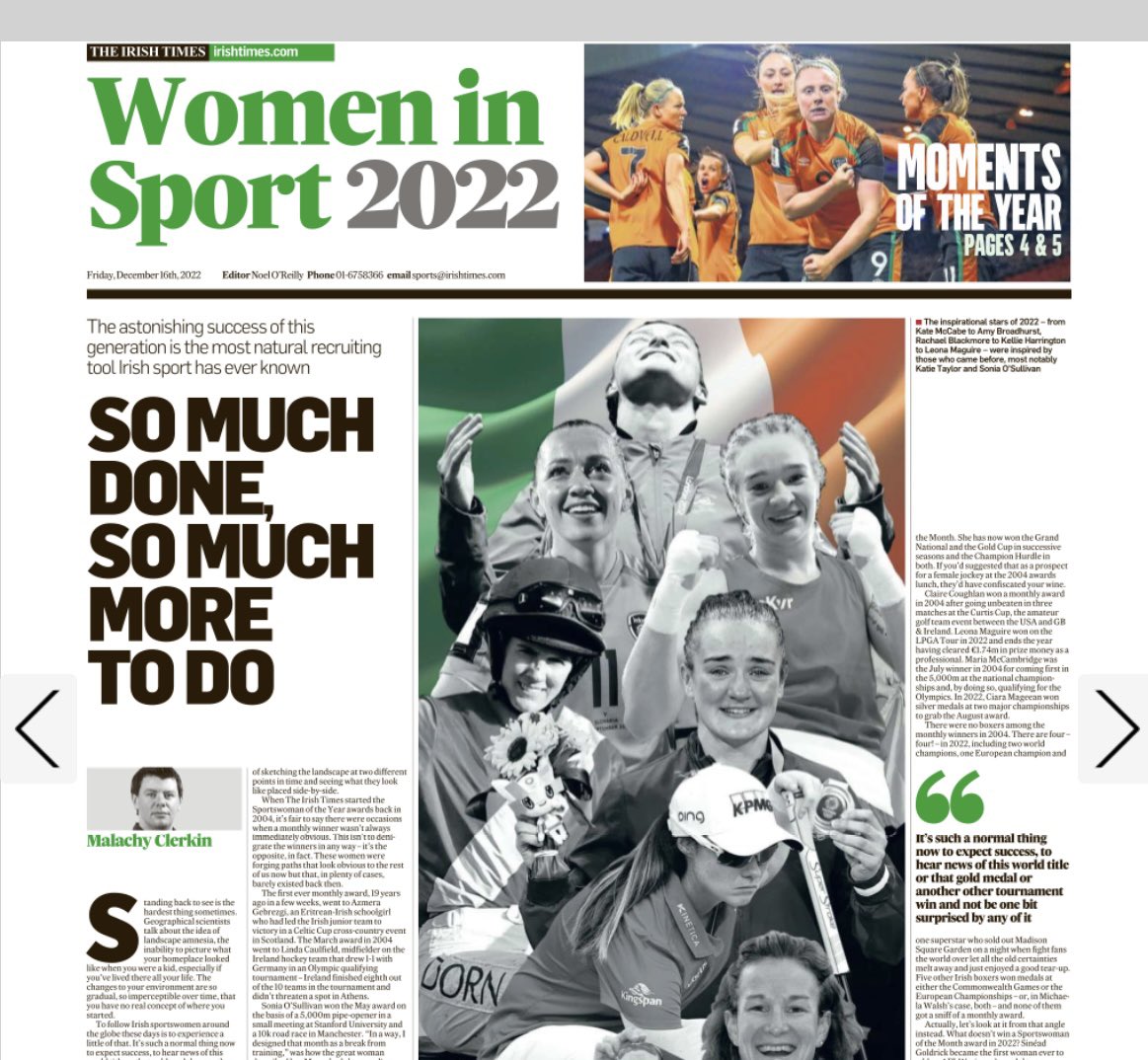 Today in the Irish Times, we have oceans of reading on an incredible year for Irish sportswomen. Interviews with Leona Maguire, Amy Broadhurst, Vera Pauw and dozens more. Fill your boots.