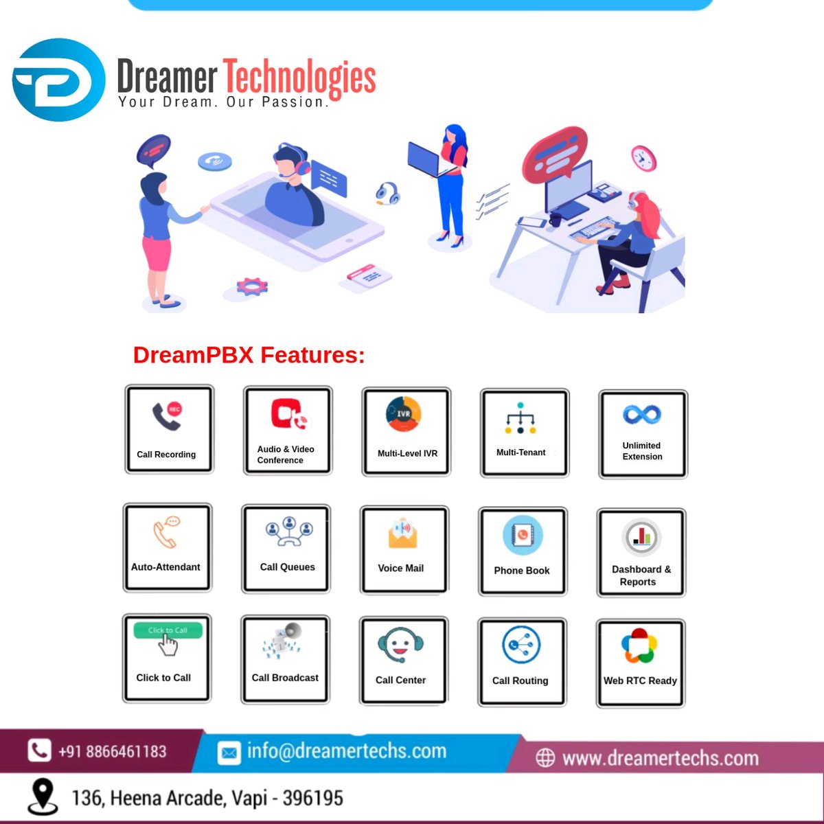 amitas1986's tweet photo. Complete Telephony Call Center Solutions by Dreamer Technologies.

Reach us : https://t.co/xKNQx8riOT

#CallCenter #dialer #clicktocall #callingsoftware #voip #telepony #ippbx #voip #autodialer #voicebroadcast #asterisk #suitecrm #voicemail #realtimedashboards https://t.co/CC2dbqowx9