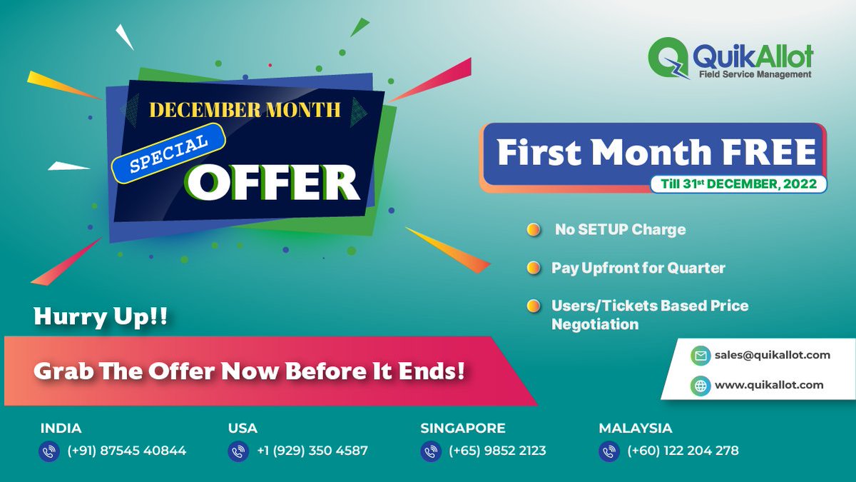 quikonesolution's tweet image. Achieve 100% Accuracy In Your #FieldServiceBusiness With Advanced #QuikAllotFieldForceSoftware!
Explore More @ quikallot.com
📩 sales@quikallot.com
#WorkforceTrackingSoftware #ServiceCRMSoftware
#QuikAllotOffer #DecemberMonthOffer #SpecialOffer #HappyHolidays2022