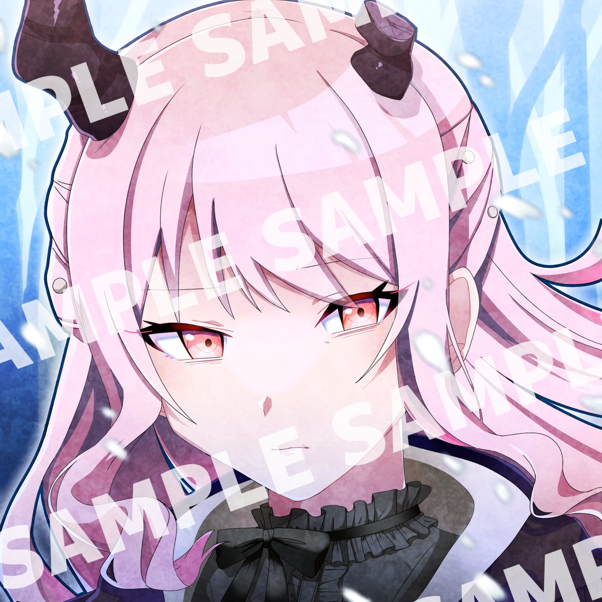 sample watermark pink hair horns 1other long hair solo pink eyes  illustration images