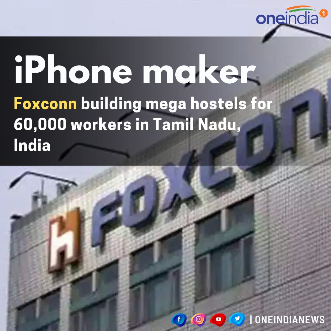 Oneindia's tweet photo. Foxconn: building mega hostels for 60,000workers in TN 
https://t.co/85fdfxMpYu
#tamilnadu #foxconn #iphonemaker https://t.co/5Ui69fO7GO