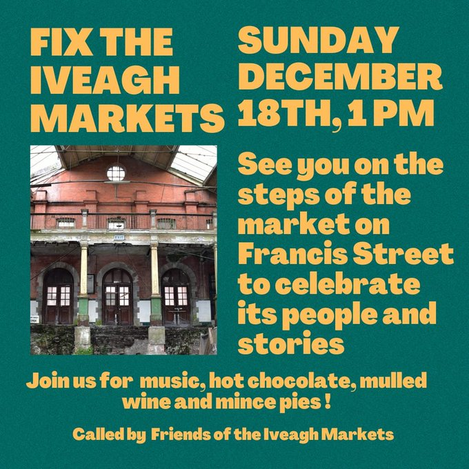 This Sunday feel free to pop along. The market will NOT be open. Friends of the Iveagh Markets will gather.