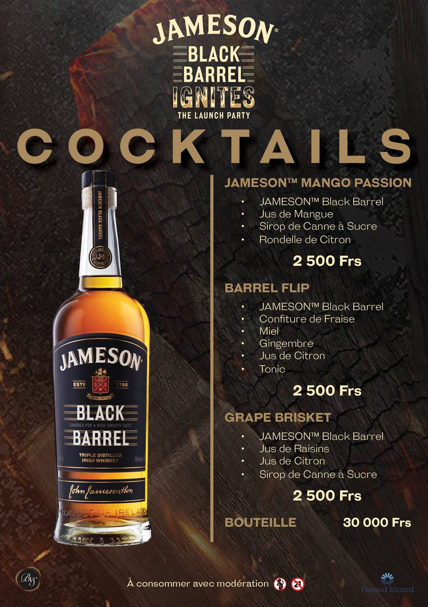 ImageNationPR's tweet photo. Jameson Black Barrel Ignites, The Launch Party 🔥🥃

Good Food, Amazing Cocktails, Excellent Music, Live Performances at Restaurant Fourchettes &amp; Bouchons Akwa Demain! 

Venez sans crainte !

#JamesonBlackBarrel
#IgniteTheBarrel https://t.co/mfepmsnfqH
