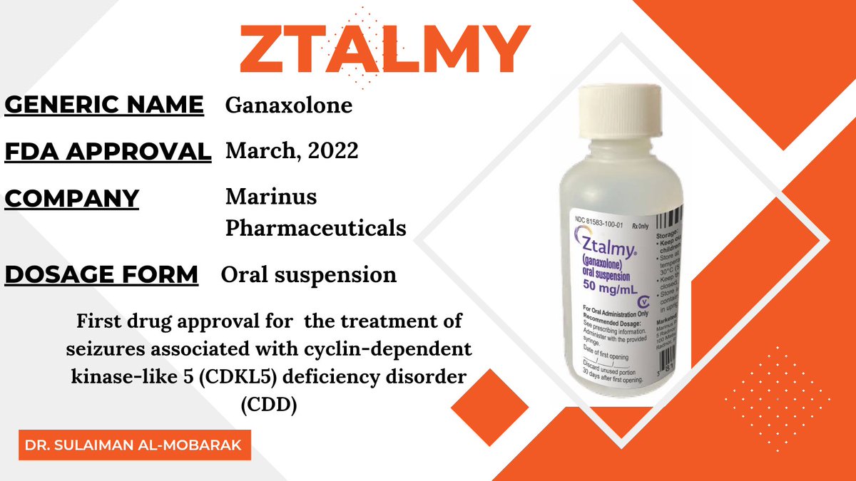 منحت هيئة الغذاء والدواء الأمريكية #FDA الموافقة على استخدام دواء #Ztalmy لعلاج #التشنجات المصاحبة لمرض #CDD النادر للأطفال البالغين عامين فأكثر.