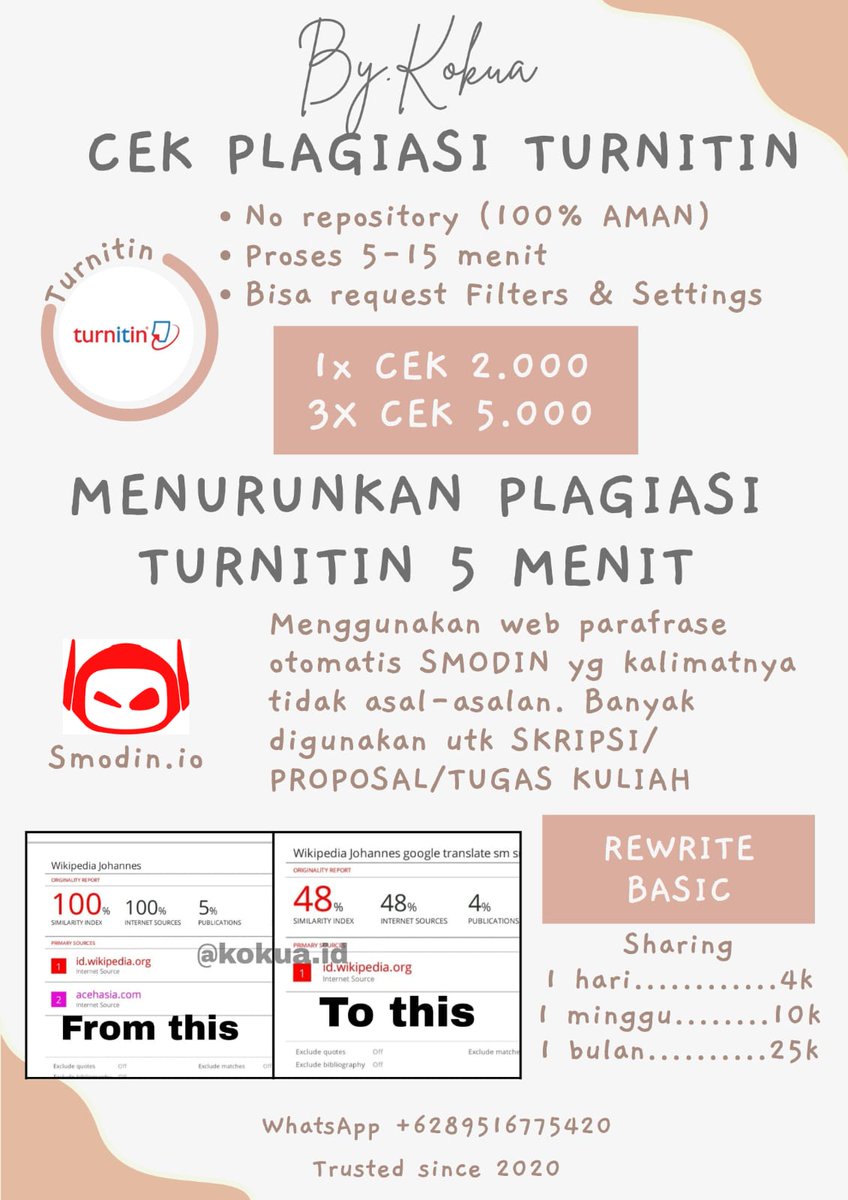 jeevika_store's tweet photo. @Yyysgh1 @Askrlfess Bener bgtt, dua"nya harus sama sama ramah
.
Btw yg mau nurunin plagiasi di turnitin tapi males pusing" parafrase bisa pake smodin ya aku ready yg basic sm prem 🥰 https://t.co/Gu3UGYYzZz