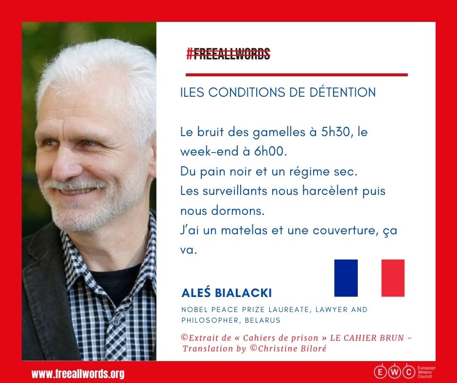 FreeAllWords's tweet photo. Les traducteurs de #FreeAllWords – Un projet de solidarité de @CouncilWriters – ont traduit deux chapitres de Ales Bialackis journal de prison de 2014 (« Les cahiers de prison »/ Karychnevy Szysztak).
Nous remercions Christine Biloré pour la traduction. https://t.co/Q63fJaj8GJ