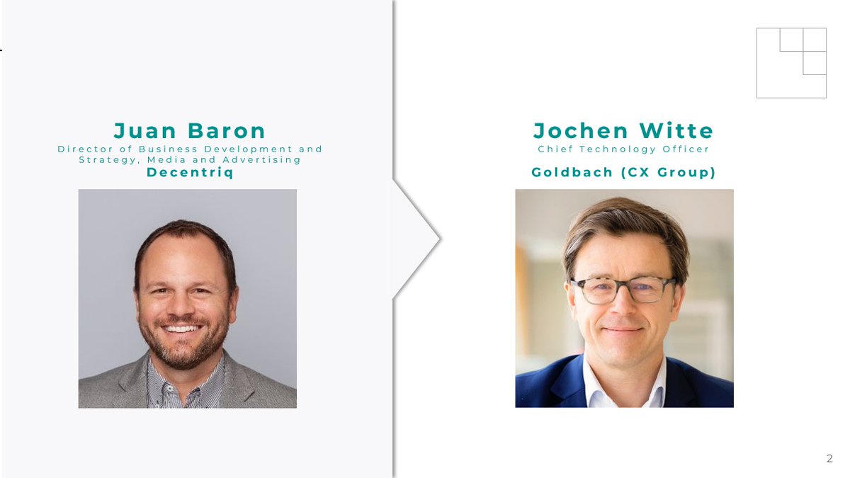 decentriq's tweet photo. Removing friction from data onboarding would boost #datacollaborations between Publishers and Advertisers.
With @jochenwitte (@GoldbachGroup) we presented a use case of a #datacleanroom platform enabling easy-to-use and secure data collaboration with #firstpartydata. https://t.co/Cgs3ptPr5s