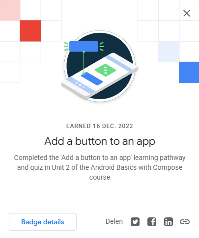 PA1FOX's tweet photo. Another badge earned. Pfew, without any java experience it's not easy. #AndroidBasics #DevBadges https://t.co/xU0wc5kMrt