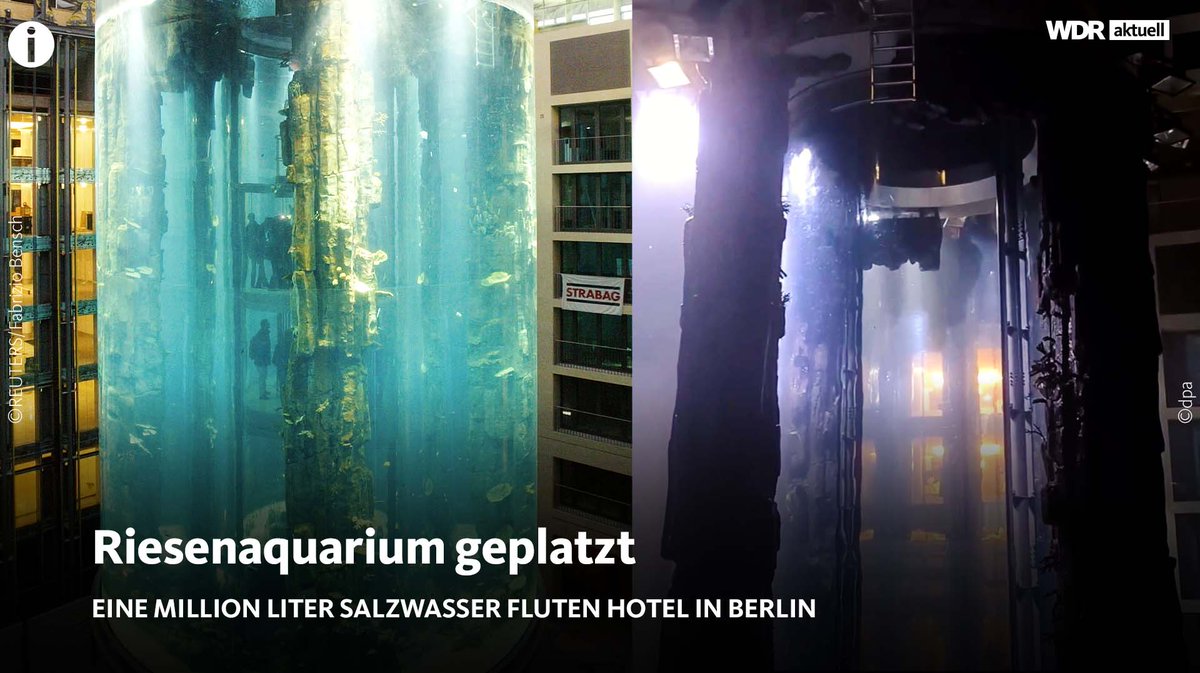 In der Nacht zu Freitag ist in der Lobby eines Berliner Hotels ein riesiges Aquarium geplatzt. Zwei Menschen wurden verletzt. 
www1.wdr.de/nachrichten/aq…