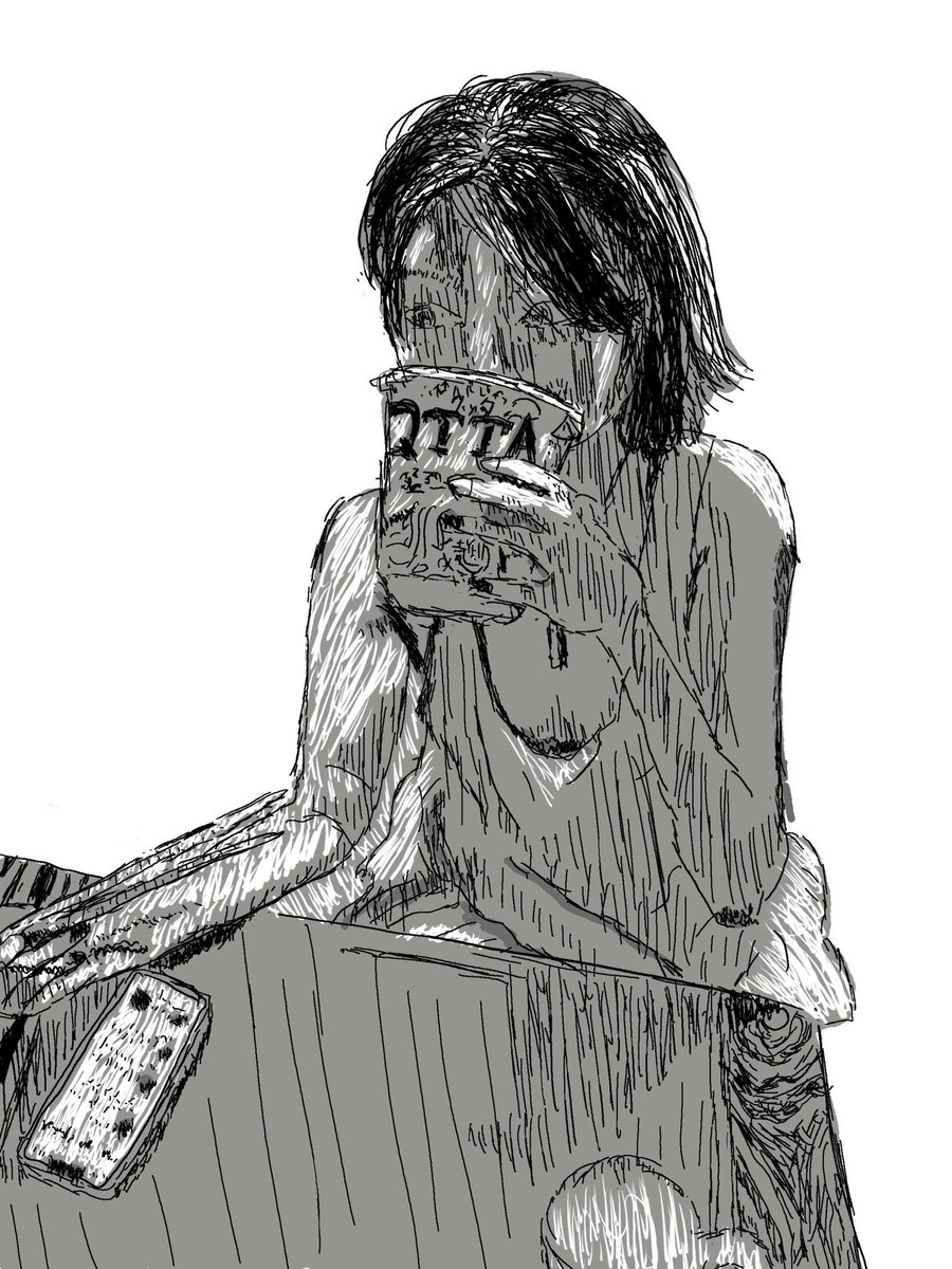 CollectorY2's tweet photo. 21日目
家でカップ麺を食べてる彼女をデッサンしてみた。意図せず怖い絵になっちゃったけど、ヤバめの漫画の一コマみたいでとても気に入ってます。

高校時代美術2だったからもっと酷い出来になると思ってました。さいとう先生のYouTubeに感謝🙏 https://t.co/YhX6OS4B4K
