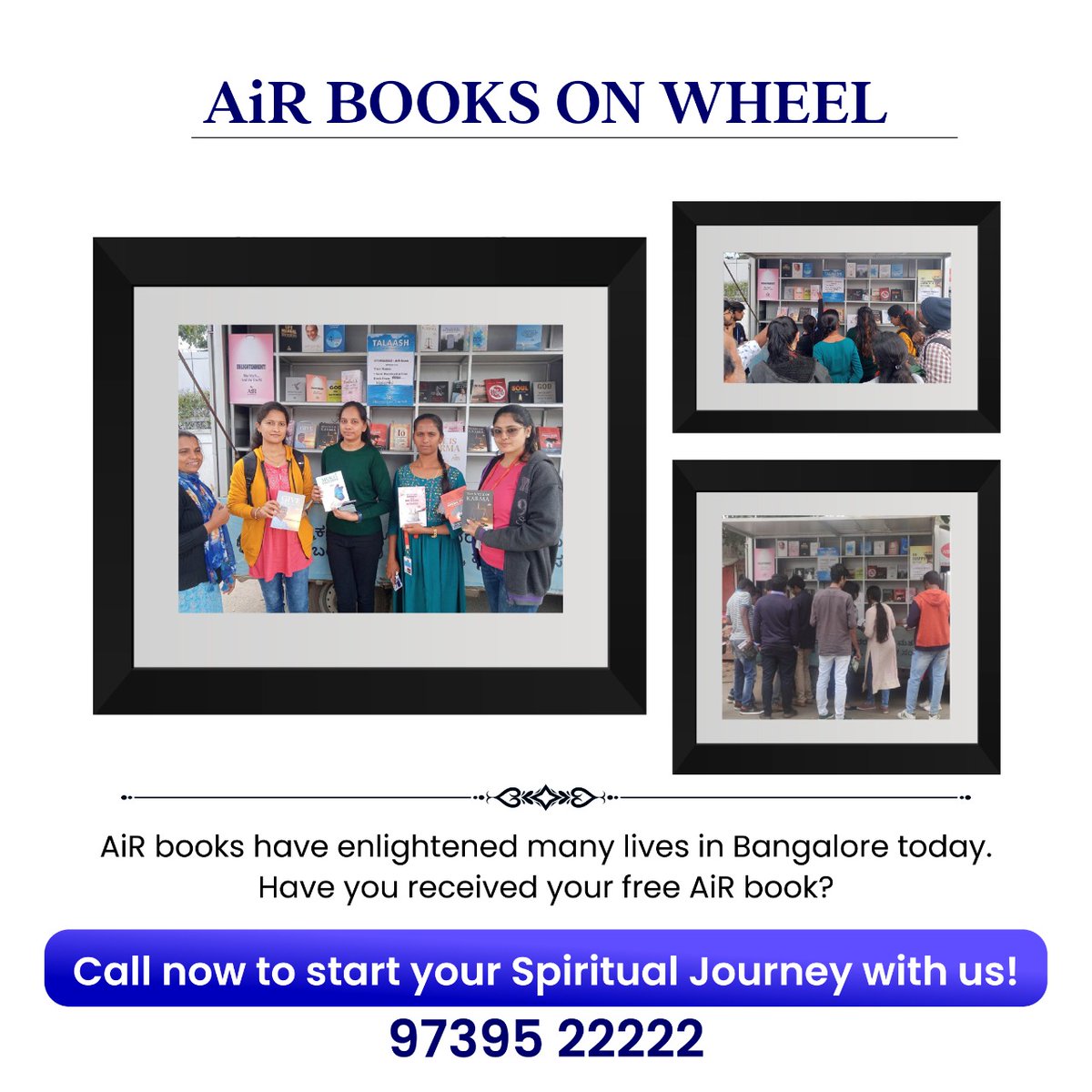 AiR_AtmaninRavi's tweet photo. AiR books have enlightened the lives of many people in Bangalore today. Have you received your free AiR book? Call now to start your Spiritual Journey with us!

#booksonwheel #AiRbooks #spirituality #bangalore #enlightenment #karma #soul #realizethetruth https://t.co/4Se7QxqHhI