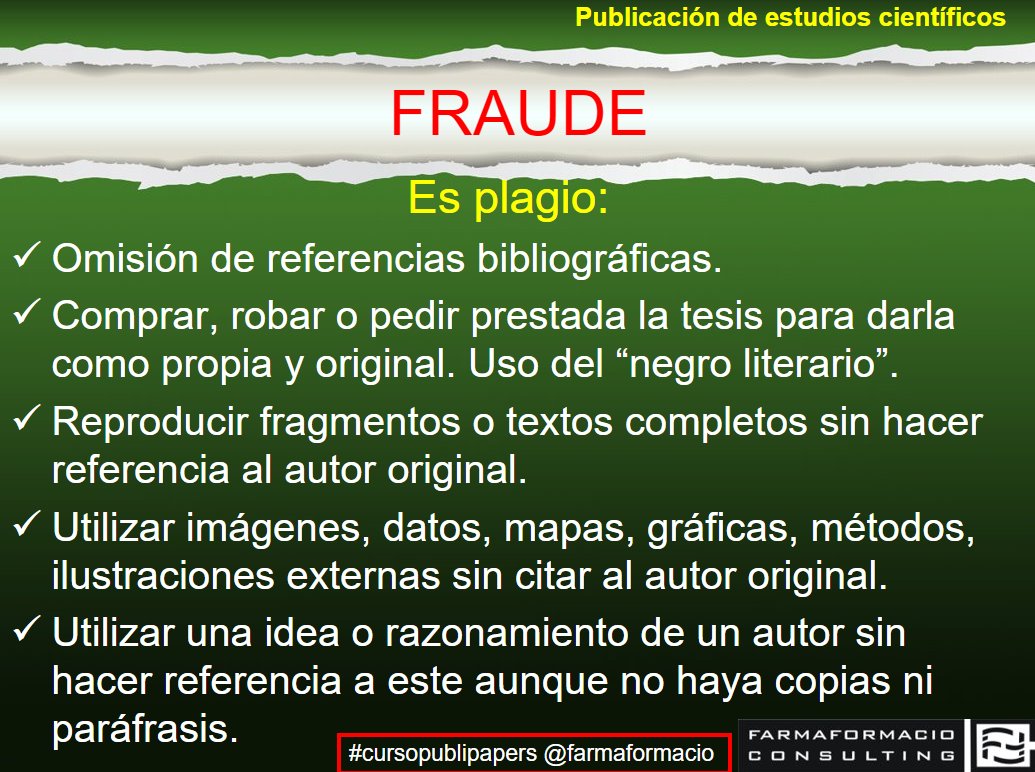 farmaformacio's tweet photo. #cursopublipapers ¿Qué se considera plagio o conducta académicamente incorrecta? https://t.co/aZ9fL8THQb