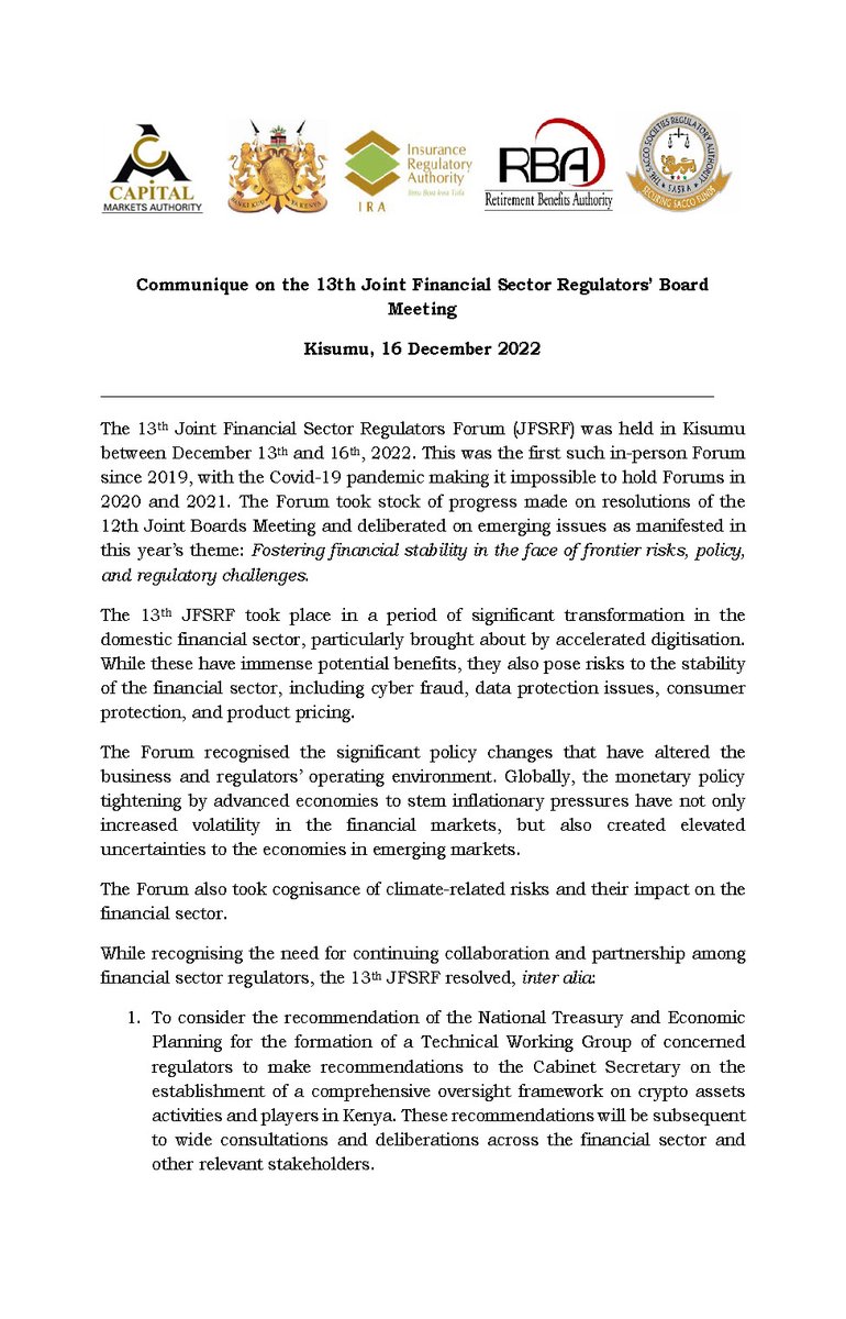 Central Bank of Kenya on Twitter on the 13th Joint