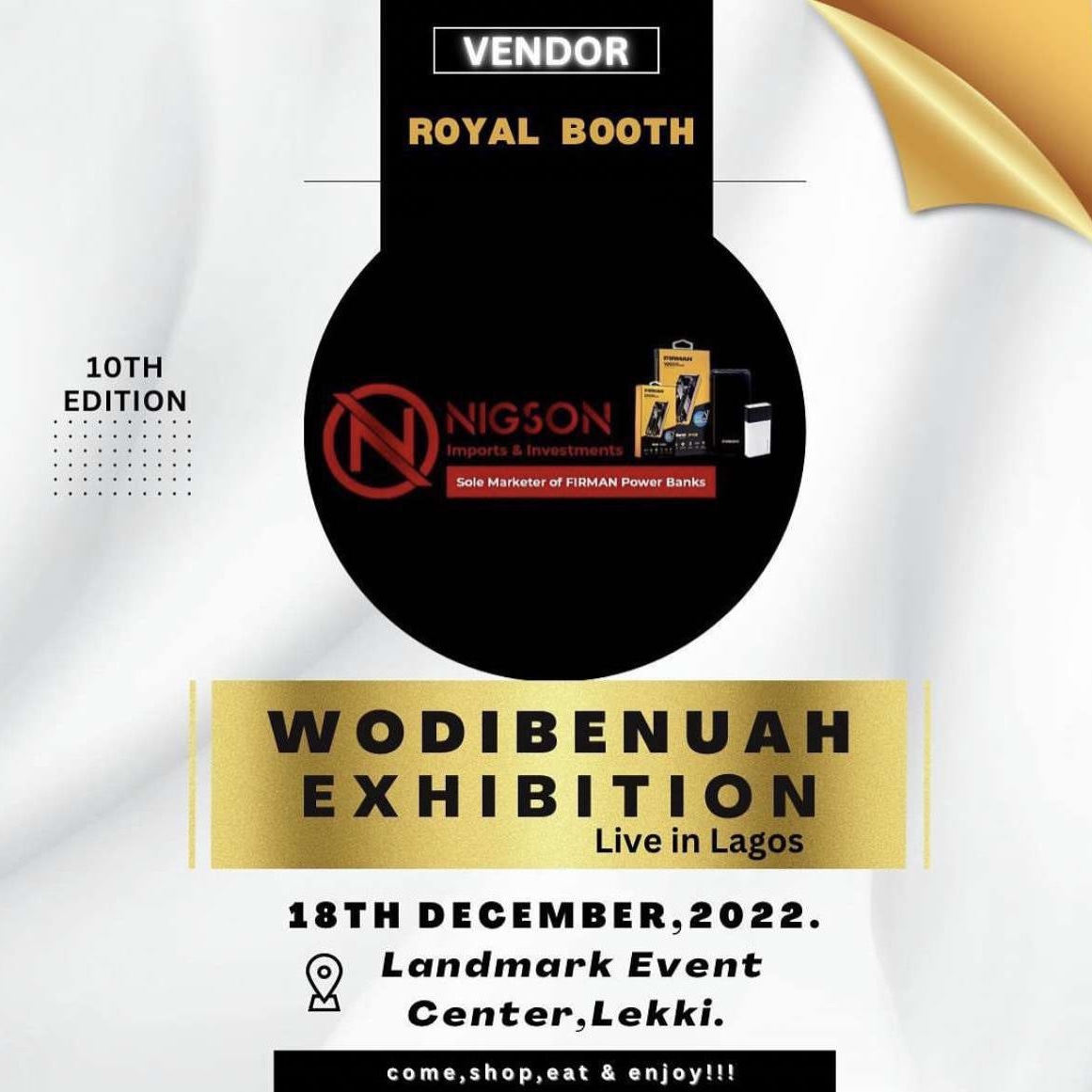 NigsonGroup's tweet photo. JOIN US  live at Wodibenuah Exhibition in Lagos. Landmark event center, Lekki.

On Sunday, the 18th of December 2022. Let's have fun together.

....
....
....
....
....
....

#liveinlagos #landmarkevent #lekki #nigsongroup #originalpowerbank https://t.co/rwXIPfeEjk
