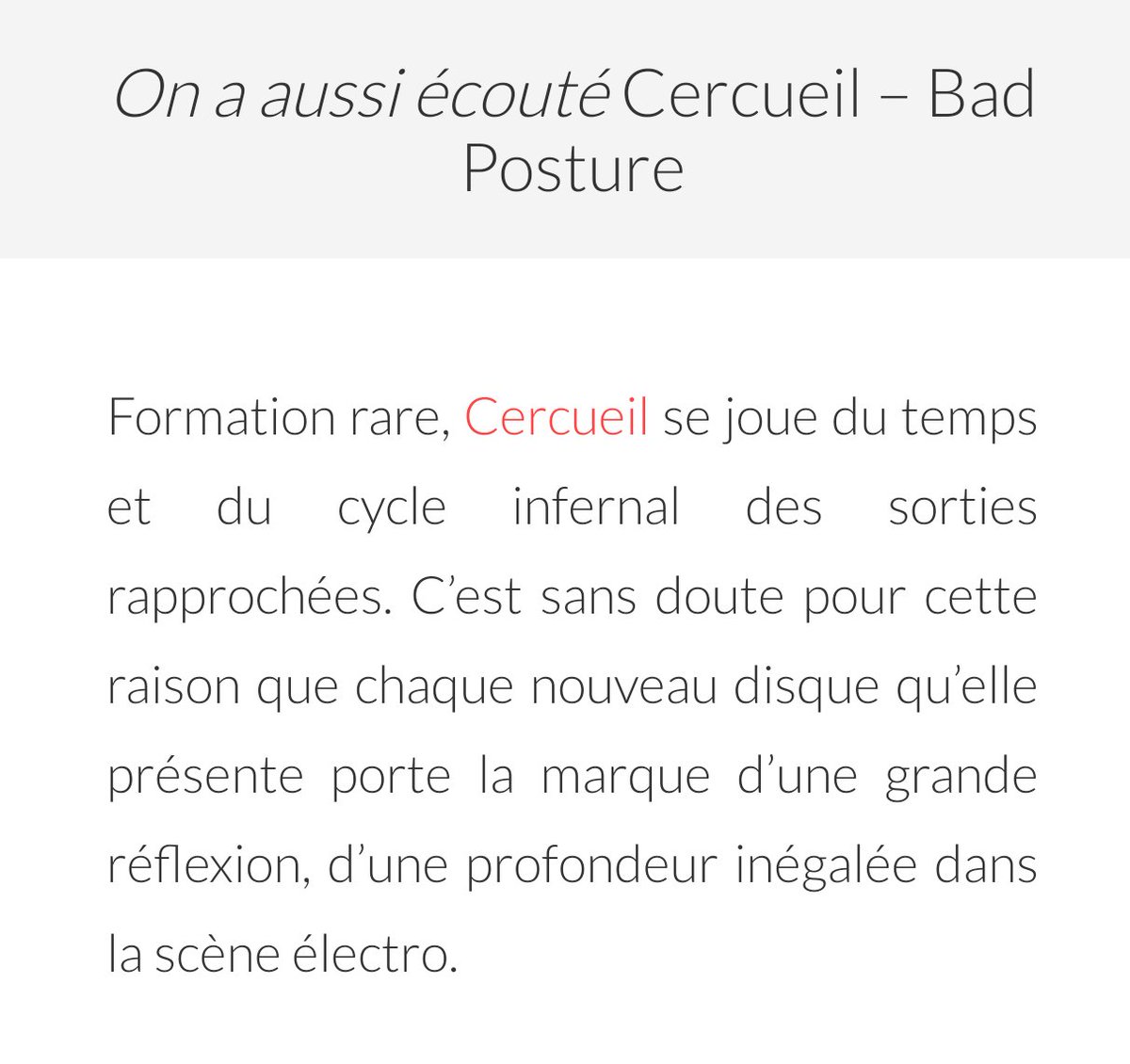 citizenrec's tweet photo. Thank you @Indiepoprock for the kind words about @_CERCUEIL_ last EP "Bad Posture" 🙏

Read➡️https://t.co/AhnHuNgfQA
Stream➡️https://t.co/rNWHub623h

#darkpop #experimental https://t.co/CWjqYRNecO