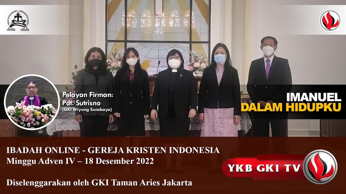 #IbadahOnlineGKI
Minggu Adven IV - 18 Desember 2022
diselenggarakan oleh GKI Taman Aries Jakarta 
ikuti ibadah tersebut melalui kanal YouTube YKB GKI TV youtu.be/E3Fw9DjbkAk 
Ibadah hanya dapat diakses pada pukul berikut : 9, 11, 17, 19 WIB.