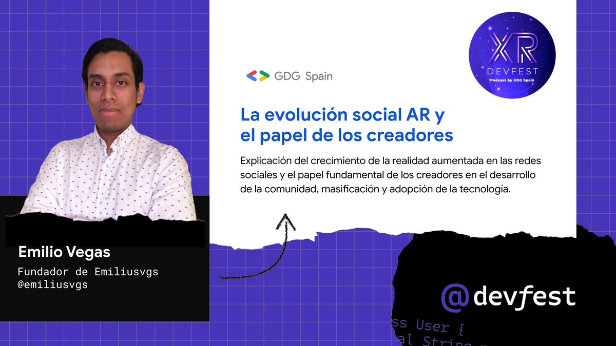 📢 Conozcamos a los ponentes #XR #DevFest:

Emilio Vegas <a href="/emiliusvgs/">Emiliusvgs XR / AI | 🇵🇪</a> es fundador de Emiliusvgs, la plataforma de divulgación de realidad aumentada y virtual con 13 años de trayectoria. 

Comparte todo el conocimiento en diferentes redes, aquí su canal youtube.com/user/emiliusvgs
👇🧵