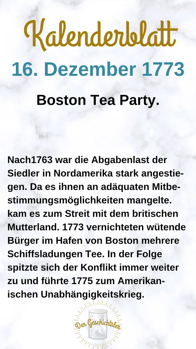 Vor 249 kam es in den #USA zur #BostonTeaParty.
#heutevor #onthisday
#spaßmitgeschichte