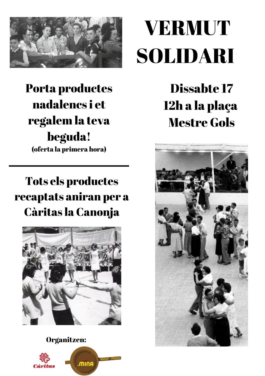 ateneulamina's tweet photo. Per acabar l'any hem decidit fer un vermut solidari amb Càritas la Canonja. Per cada producte nadalenc que porteu us donarem beguda. 
No us ho perdeu!🙌❤️🎄 https://t.co/95yfleGyjq