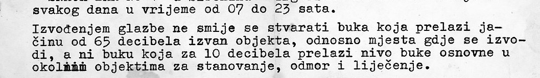 jadraka's tweet image. Ugostiteljski standard iz 1972.: 65 decibela. Potpisano od načelnika lokalne stanice milicije koji u "provedenom postupku" navodi suglasnost mjesne zajednice.

Izvor buke? Vlasnik je "u zahtjevu naveo da u ugostiteljskoj radnji drži radio-kazetofon."

#kafić