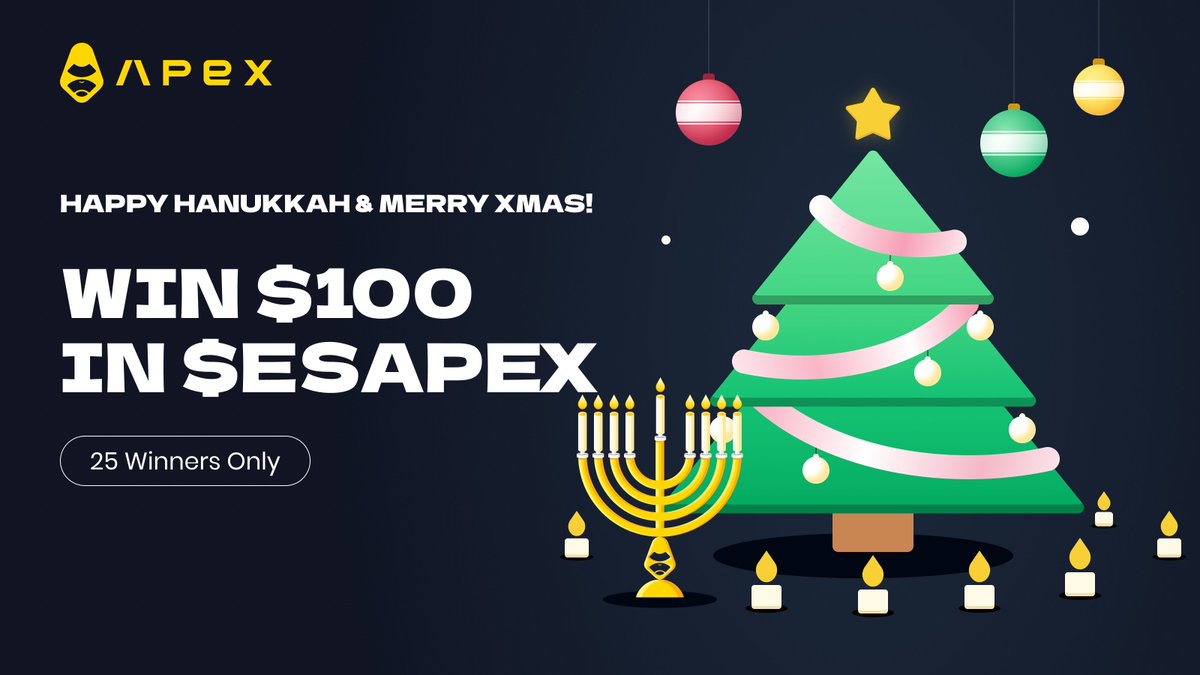 🕎It's Hanukkah &amp; Xmas season!🎅

Here's how you could stand to win $100 in $esAPEX on ApeX Pro:
(1) Follow <a href="/OfficialApeXdex/">ApeX Protocol</a>.
(2) Like, retweet &amp; tag 3 friends👇
(3) Complete the quiz at forms.gle/9DR9c378ng1kHQ…

📖More details: news.apex.exchange/xmashanu