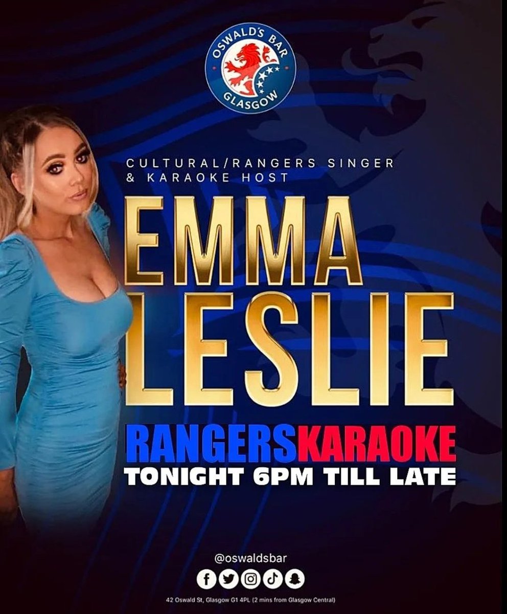 OswaldsBar's tweet image. Tonight we have the perfect start to your weekend 🎙🔴⚪🔵

Live on stage from 6pm we have the wonderful @emma_97xx singing all your favourite Cultural/Gers songs and hosting our karaoke

Friday night's done right 

#oswalds #thepeoplespub #karaoke