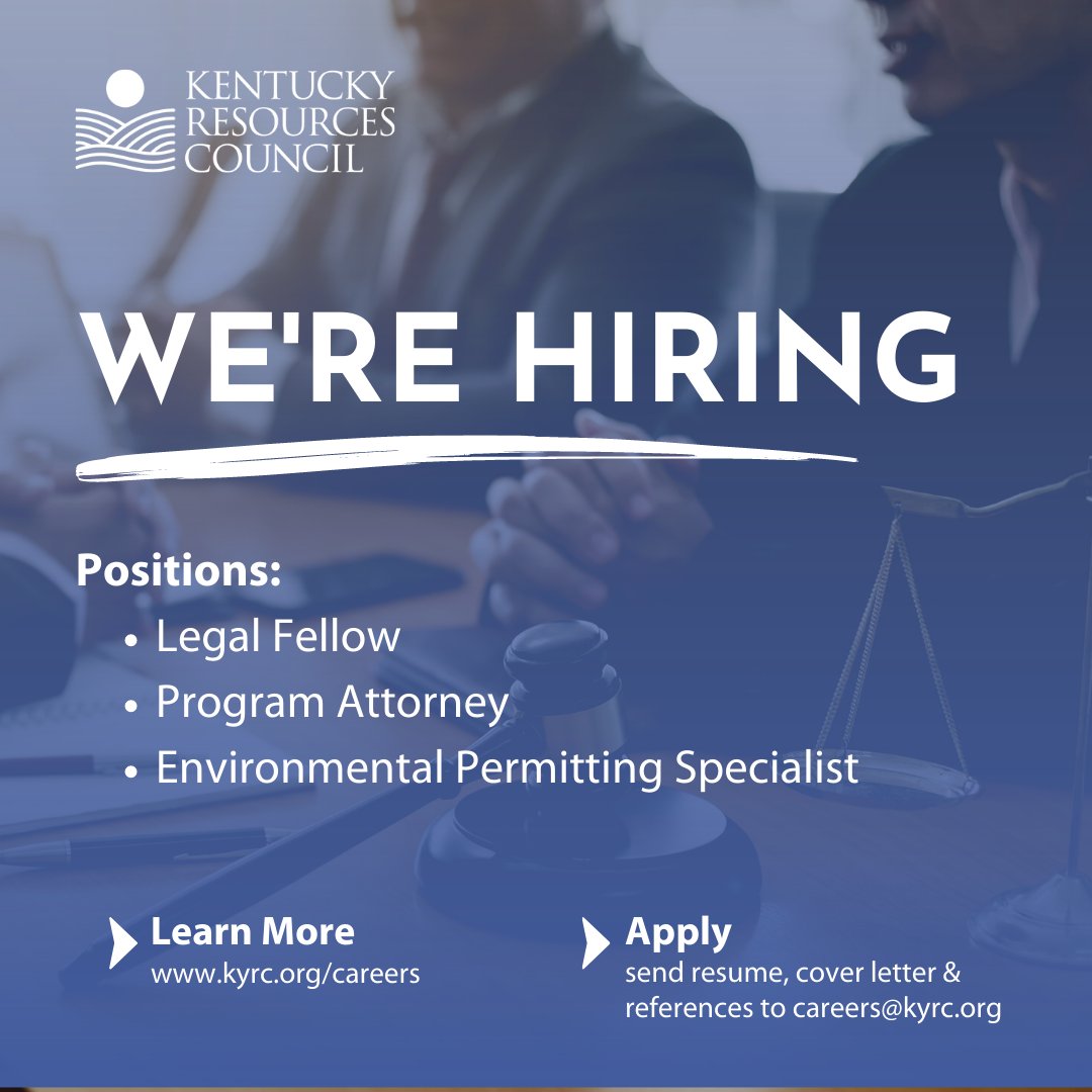 Join our team! 

In January, we're launching our newest program of comprehensive environmental permit review training program for citizens &amp; attorneys. Help us build this newest chapter of environmental protection. 
Learn more ⬇️⬇️⬇️
kyrc.org/careers

#hiring #kyjobs