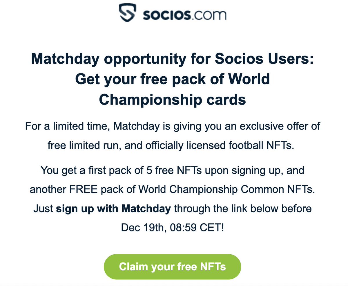 alex_dreyfus's tweet photo. Glad to announce that @socios is an investor of @matchday. Today we invited our users to enjoy a free pack of NFTs. #bemorethanafan https://t.co/SxeTXcZBzV