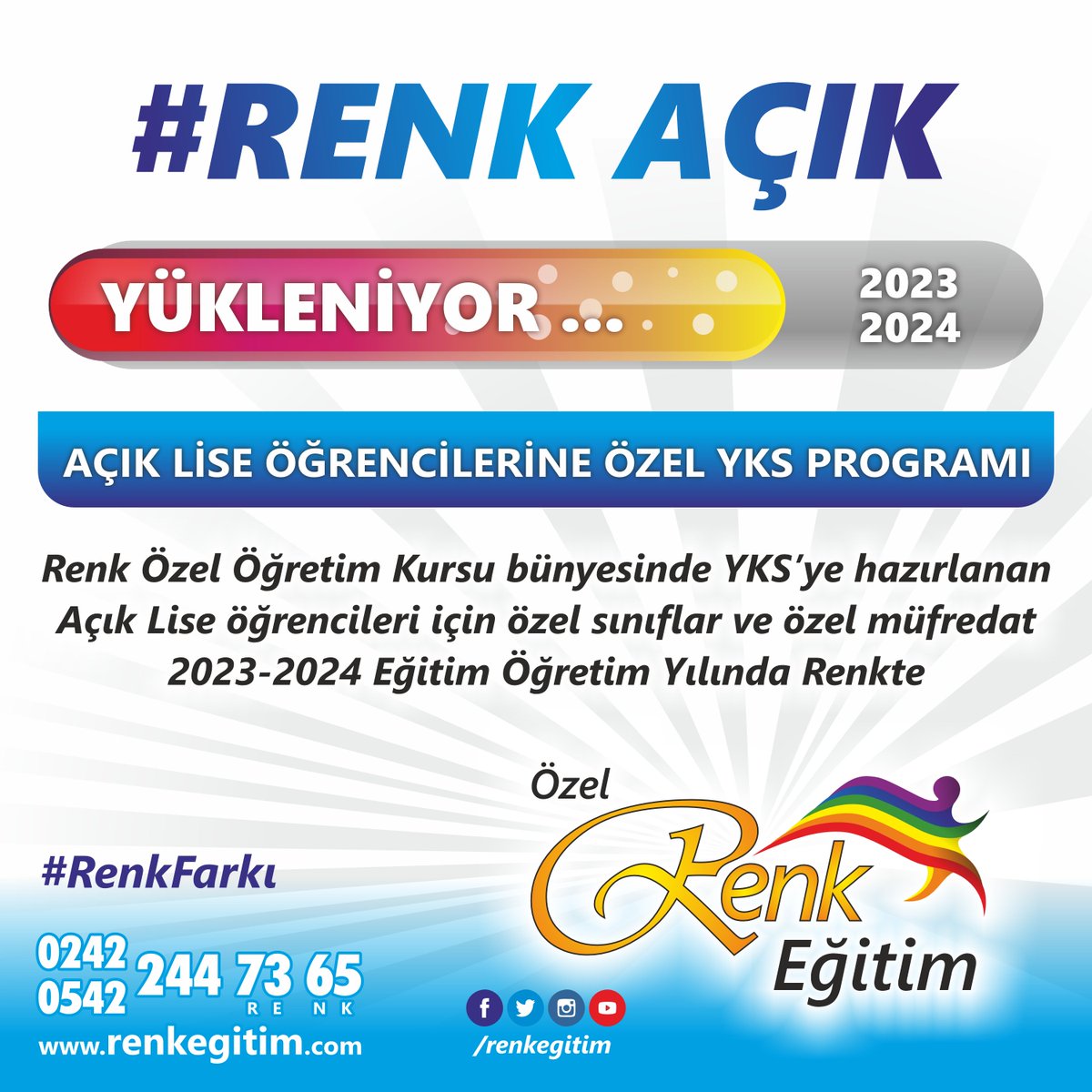 renkegitim's tweet photo. AÇIK LİSE ÖĞRENCİLERİNE ÖZEL YKS PROGRAMI

Renk Özel Öğretim Kursu bünyesinde YKS’ye hazırlanan Açık Lise öğrencileri için özel sınıflar ve özel müfredat 2023-2024 Eğitim Öğretim Yılında Renkte

#renkaçık #renkfarkı #renkrehberlik #renkkamp #renkeğitim #özelöğretimkursu #antalya https://t.co/l38PIPUVhN