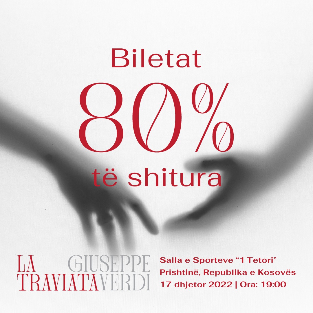 80% e biletave janë shitur. 

Ju keni ende mundësi të bleni biletën tuaj për nesër 17 dhjetor për ta pa reprizën e "La Traviata" të Giuseppe Verdit. 

Biletat mund t'i gjeni në vegzën e mëposhtme dhe tek Pallati i Rinisë.

festtix.co.uk/opera17dhjetor

#LaTraviata #operaekosoves
