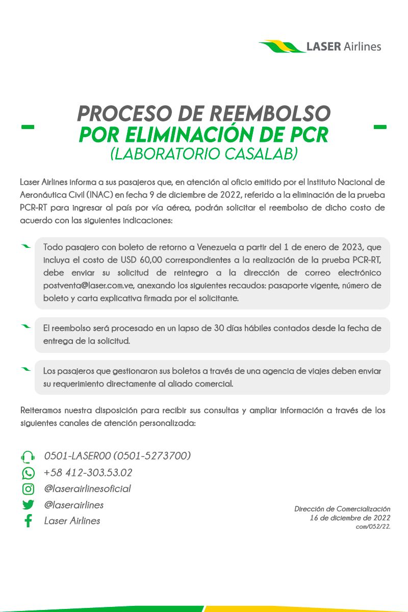 Laser Airlines on Twitter "Proceso de reembolso por eliminación de PCR