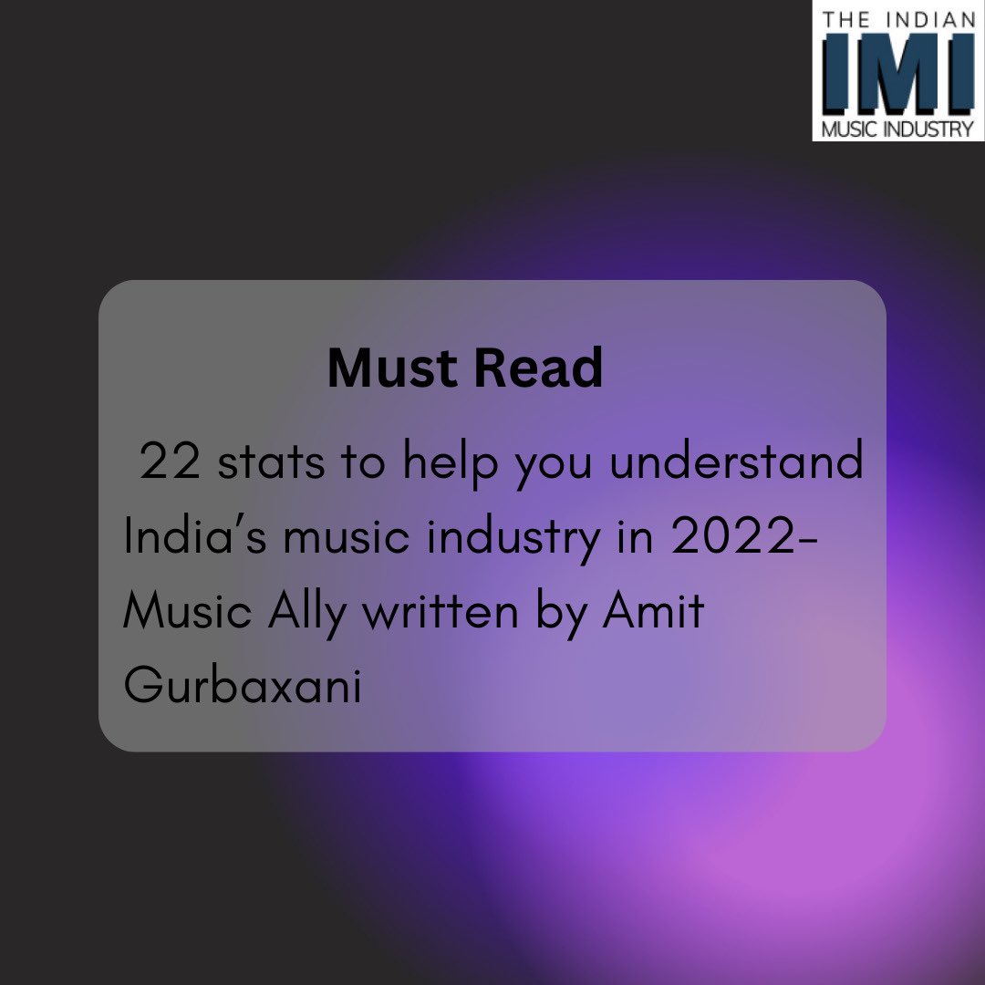 Must read article on the Indian Music Industry. Click the link in the bio to read the article. Source- Music Ally Written by- @amitgurbaxani Follow up on Twitter- Indiamusicorg Instagram- @official_indianmusicindustry LinkedIn- The Indian Music industry