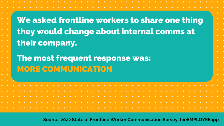 APPriseMobile's tweet photo. Frontline workers wish they were receiving more communication.
This is especially true of deskless employees who aren't managers.
#FactFriday #DesklessWorkers #FrontlineWorkers #ManagerCommunication #InternalComms https://t.co/ekbdotopaa