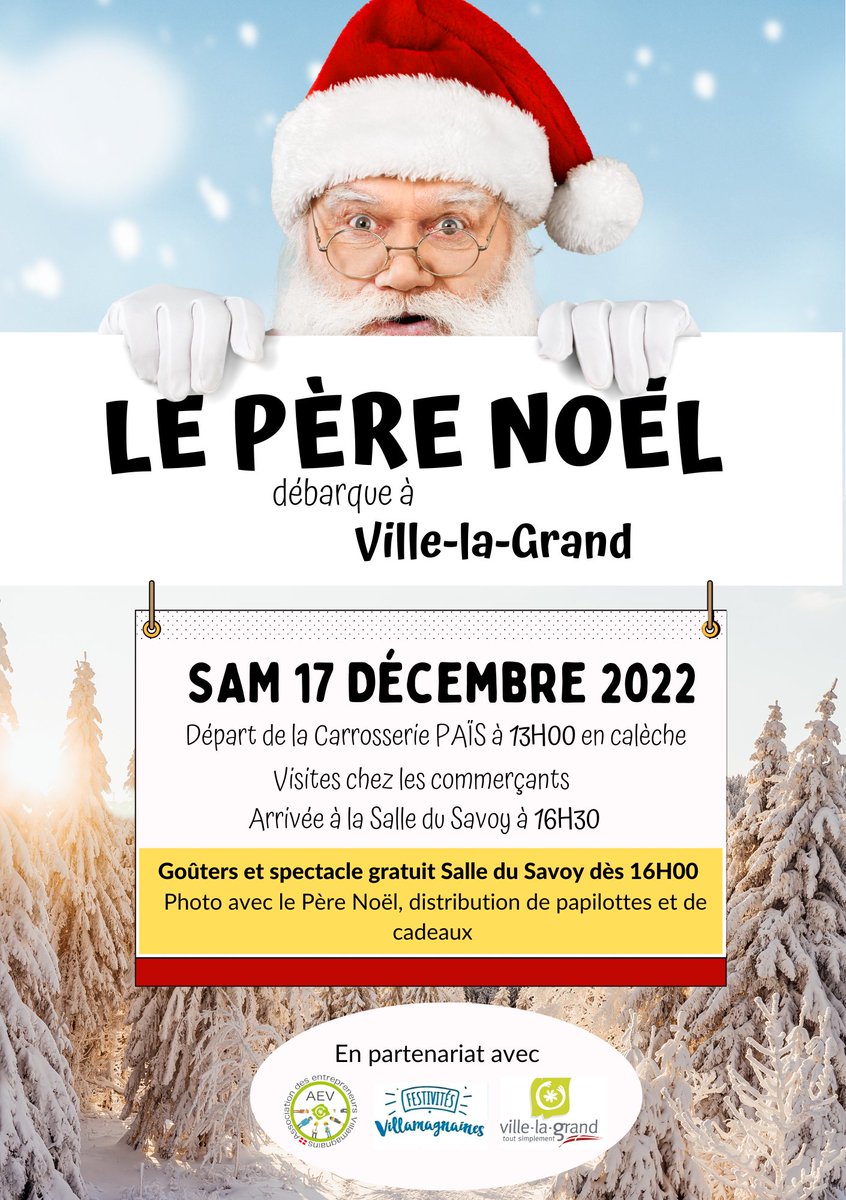[ Animation Noël ] 

L’Association des Entrepreneurs Villamagnains, les Festivités Villamagnaines et la Mairie de Ville-la-Grand s’associent pour organiser une belle parade de Noël ce samedi 17 décembre 2022.

#noel #animation #villelagrand