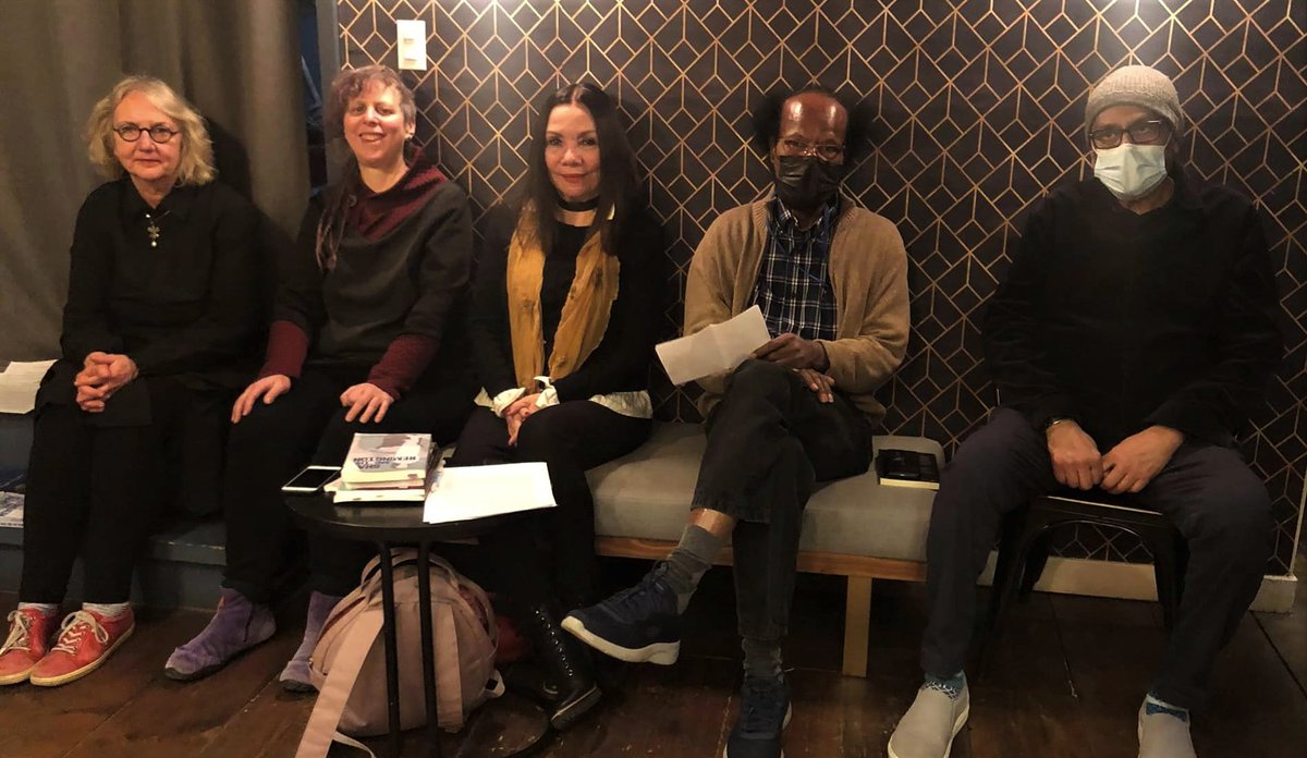 GloriaMacher's tweet photo. It was an enlightening evening of discussion and exchange. Gratitude to the audience and my fellow writer colleagues, @cyclingtoasylum Su Sokol, @cora_sire Cora Sire, @Scatmandou Rana Bose, and H Nigel Thomas for a splendid time. https://t.co/lnn957YMme